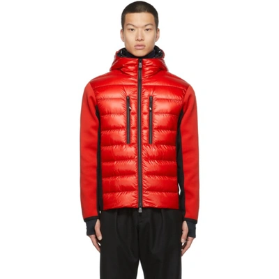 Shop Moncler Down Paneled Hooded Jacket In Red