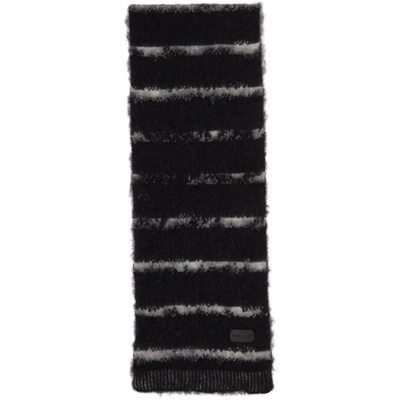Shop Saint Laurent Wool & Mohair Interrupted Stripe Scarf In Black/ivory