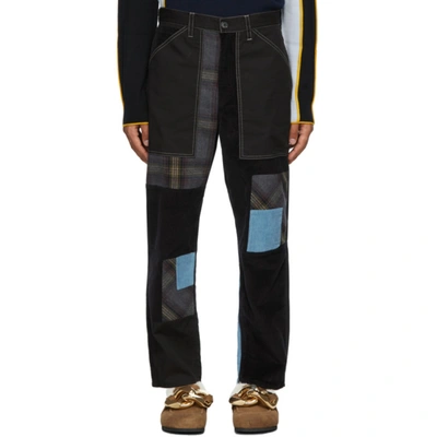 Shop Jw Anderson Black & Blue Patchwork Fatigue Trousers