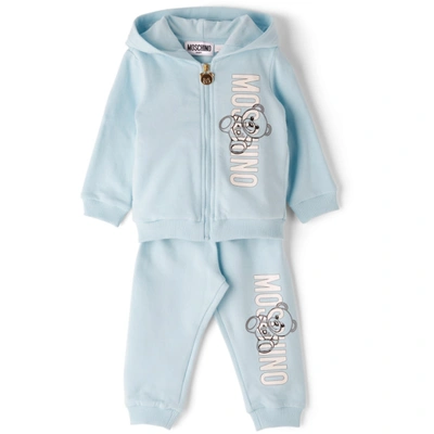 Shop Moschino Baby Blue Teddy Logo Tracksuit Set In Sky Blue