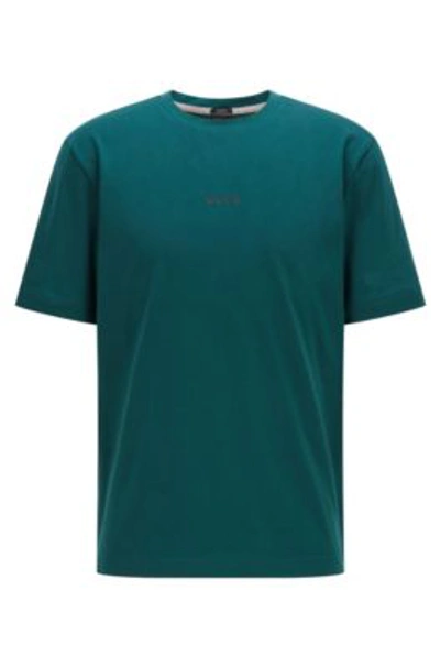 Shop Hugo Boss Relaxed Fit T Shirt In Stretch Cotton With Logo Print In Dark Green