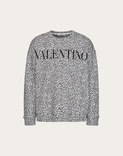 Shop Valentino Uomo Cotton Crew-neck Sweatshirt With  And Animalier Print In White/ Black