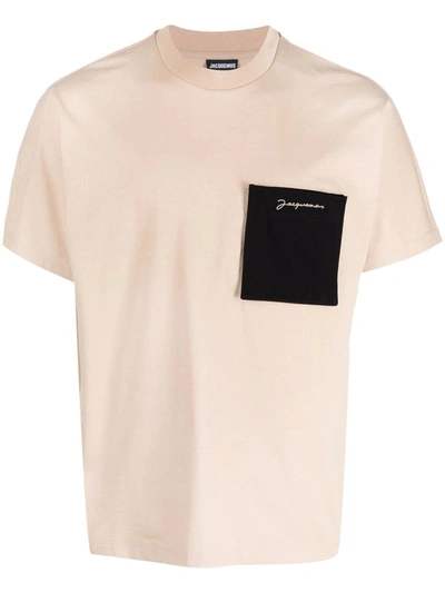 Shop Jacquemus Beige Patch-pocket Logo T-shirt
