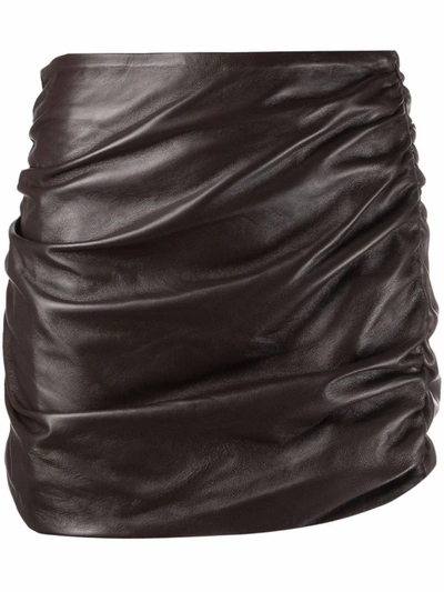 Shop Wandering Brown Ruched-leather Pencil Skirt In Nero