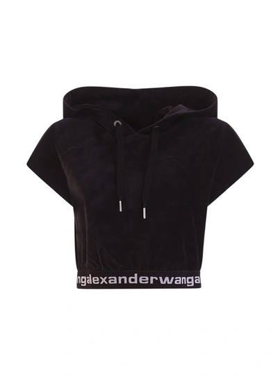 Shop Alexander Wang Cropped Corduroy Hoodie In Nero