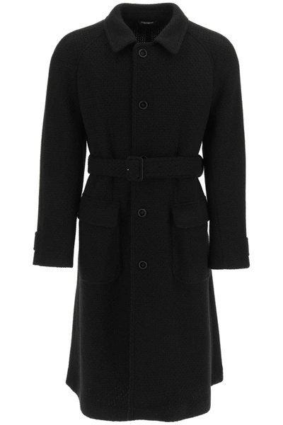 Shop Dolce & Gabbana Tailored Wool Blend Knit Coat In Black