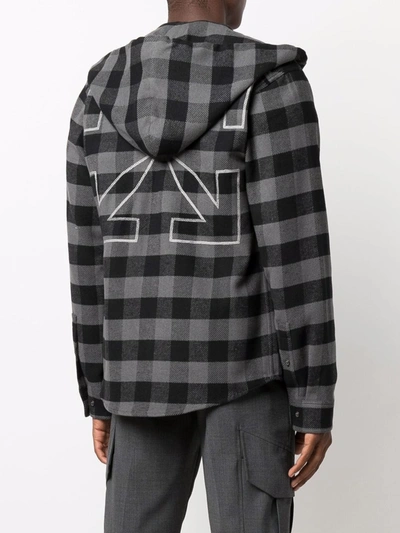 Shop Off-white Arrows-print Check Hoodie Shirt In Bianco