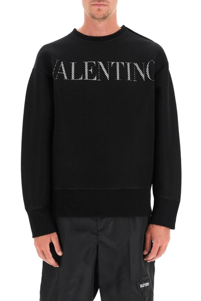 Shop Valentino Mesh Sweatshirt With Logo In Mixed Colours