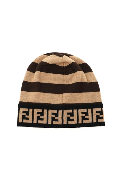 Shop Fendi Wool Beanie Hat In Beige,brown,black