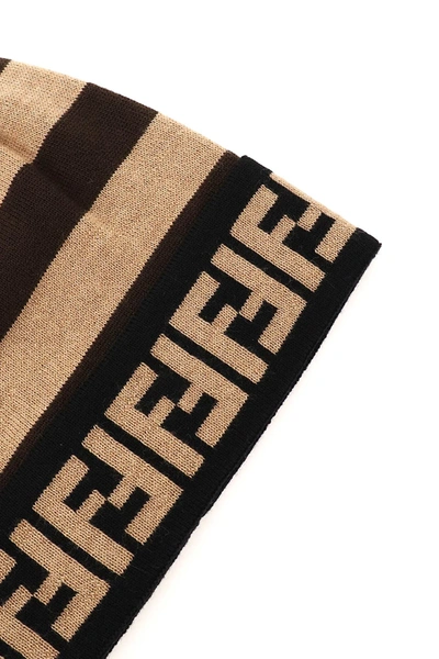 Shop Fendi Wool Beanie Hat In Beige,brown,black