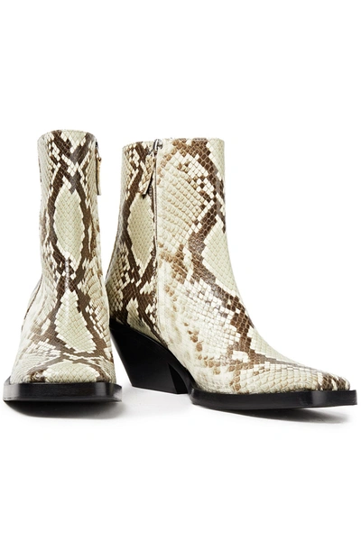 Acne Studios Braxton Snake-effect Leather Ankle Boots In Khaki 