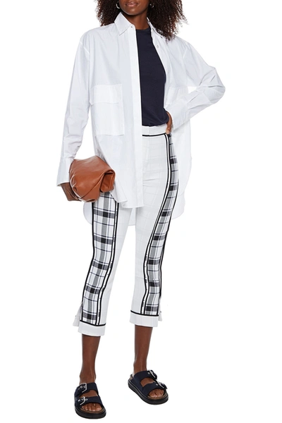 Shop Acne Studios Cropped Checked Crepe Skinny Pants In White