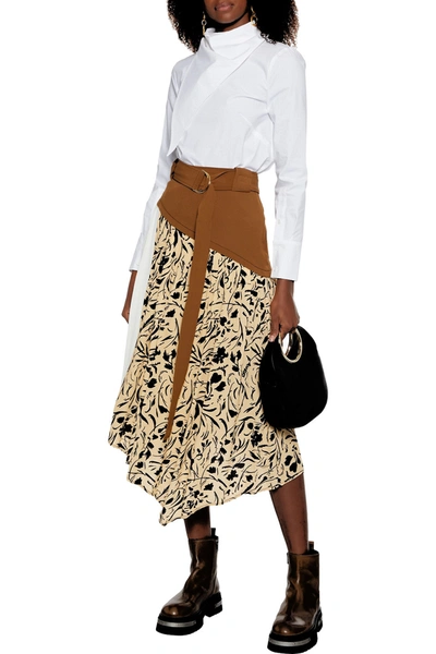 Proenza Schouler Belted Asymmetric Paneled Crepe Midi Skirt In Army Green