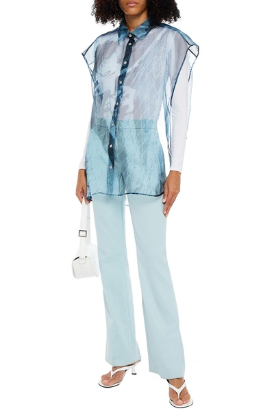 Shop Acne Studios Printed Organza Shirt In Slate Blue