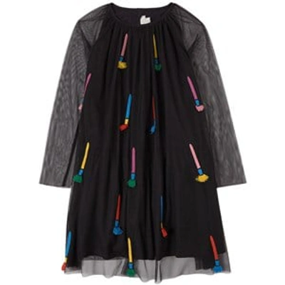 Shop Stella Mccartney Kids Black Paintbrushes Embroidered Dress