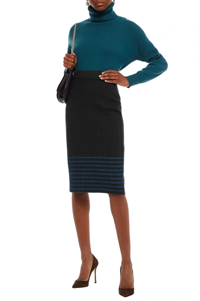 Shop Victoria Beckham Jacquard-knit Cotton-blend Pencil Skirt In Anthracite
