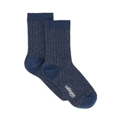 Shop Collégien Navy Lurex Socks In Blue