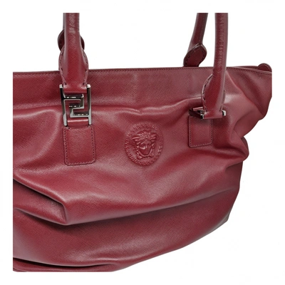 Pre-owned Versace Leather Satchel In Burgundy