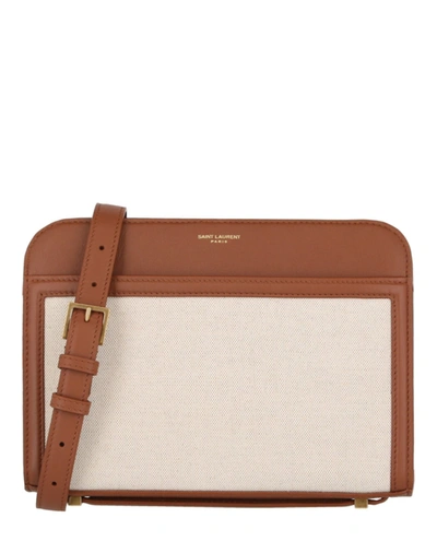 Shop Saint Laurent Linen Reversed Camera Shoulder Bag In Brown