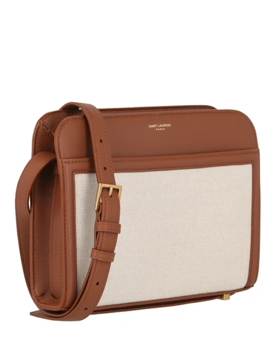 Shop Saint Laurent Linen Reversed Camera Shoulder Bag In Brown