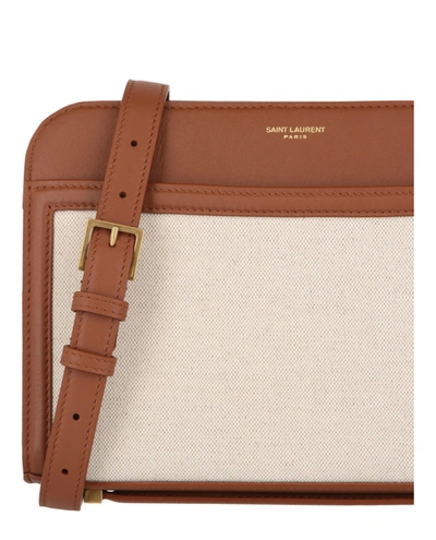Shop Saint Laurent Linen Reversed Camera Shoulder Bag In Brown