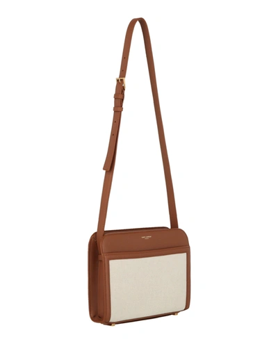 Shop Saint Laurent Linen Reversed Camera Shoulder Bag In Brown