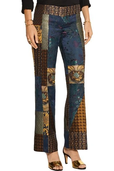 Shop Etro Patchwork Jacquard Flared Pants In Blue