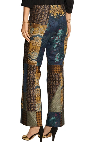 Shop Etro Patchwork Jacquard Flared Pants In Blue