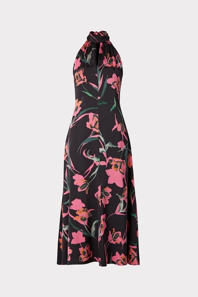 Shop Milly Adrian Botanica Crepe Dress In Black Multi