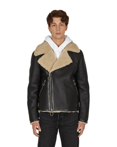 Shop Off-white Corp Shearling Jacket In Black White