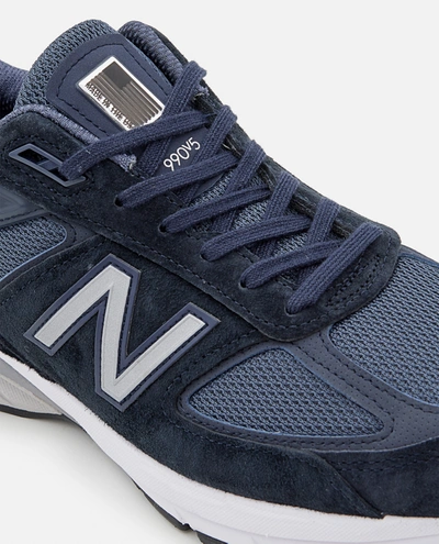 Shop New Balance 990v5 Suede And Nylon Sneakers In Blue