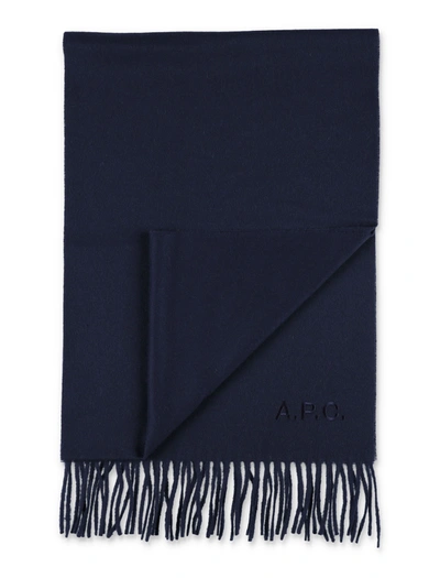 Shop Apc A.p.c. Fringed Edge Scarf In Navy