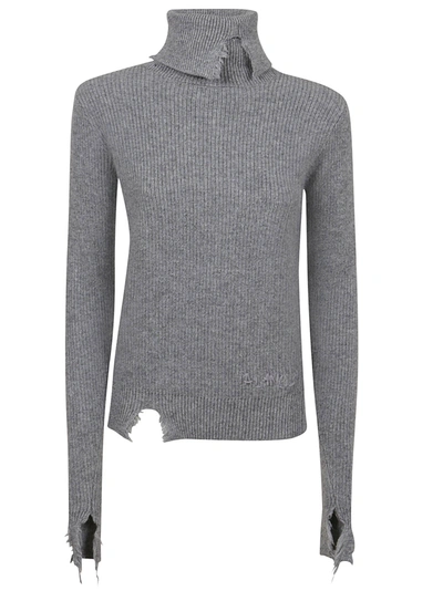 Shop Alanui Sierra Eco Ribbed Knit Turtleneck Sweater In Grey