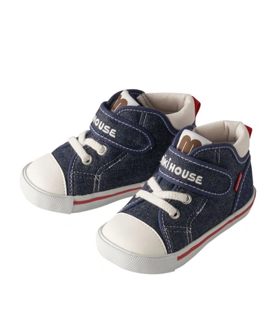 Shop Miki House Canvas Logo Strap Sneakers In Navy