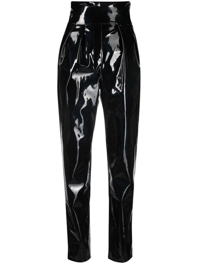 Shop Philipp Plein High-waisted Long Latex Trousers In 黑色