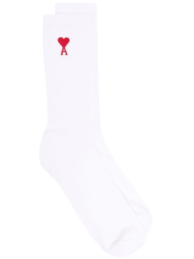 Shop Ami Alexandre Mattiussi Ami De Coeur Ribbed Socks In 100