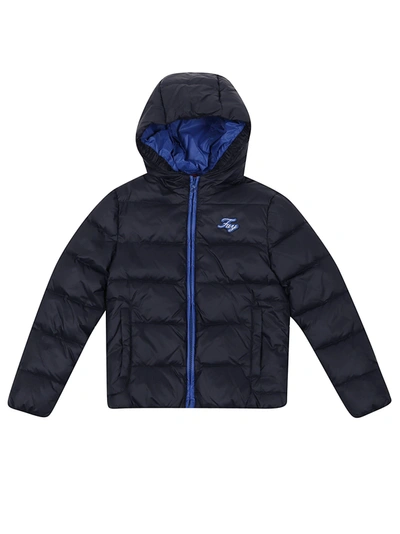 Shop Fay Kids Logo Patch Hooded Puffer Jacket In Navy