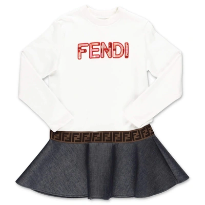 Shop Fendi Kids Logo Embroidered Dress In Multi