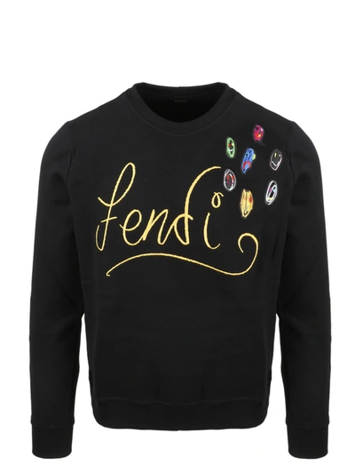 Shop Fendi Logo Embroidered Crewneck Sweatshirt In Black