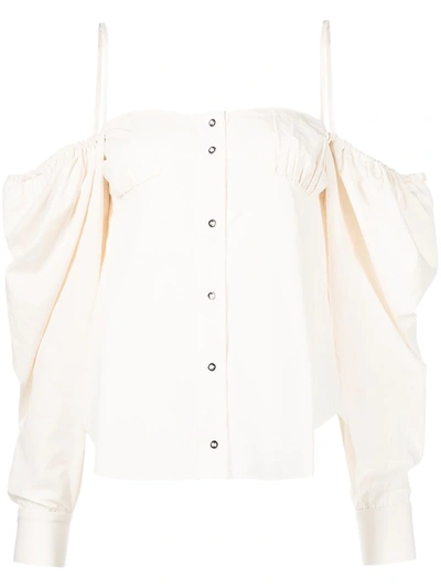 Shop Marques' Almeida Dropped Off-shoulder Button-front Shirt In 白色