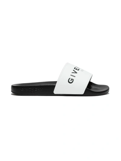 Shop Givenchy Logo-print Two-tone Slides In 白色