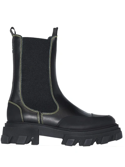 Shop Ganni Mid-calf Flat Boots In Black