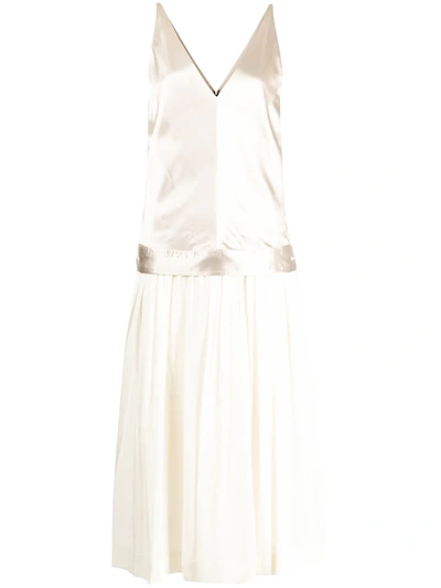 Shop Commission Sleeveless Pleated Silk Dress In 中性色