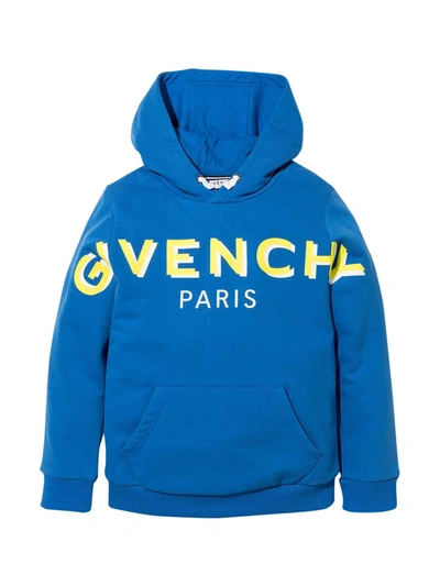 Shop Givenchy Kids Logo Printed Hoodie In Blue