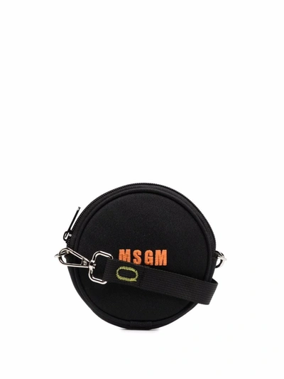 Shop Msgm Logo-print Circular Shoulder Bag In 黑色