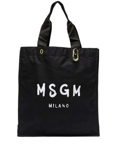 Shop Msgm Large Logo-print Tote Bag In 黑色