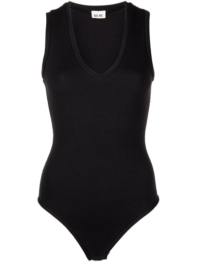 Shop Alix Nyc Merit V-neck Stretch-jersey Bodysuit In 黑色