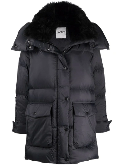 Shop Yves Salomon Lambswool-trim Hooded Down Jacket In Black