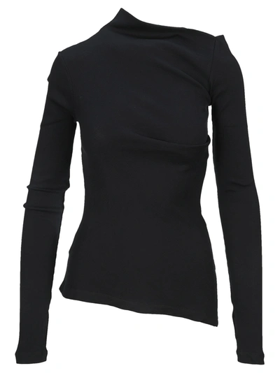 Shop Helmut Lang Ribbed Asymmetrical Top In Black