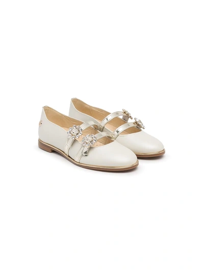 Shop Andanines Crystal Buckle Ballerina Shoes In 白色